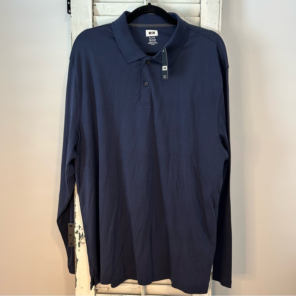 JOSEPH ABBOUD Long Sleeve Cotton Polo Shirt preppy casual academia